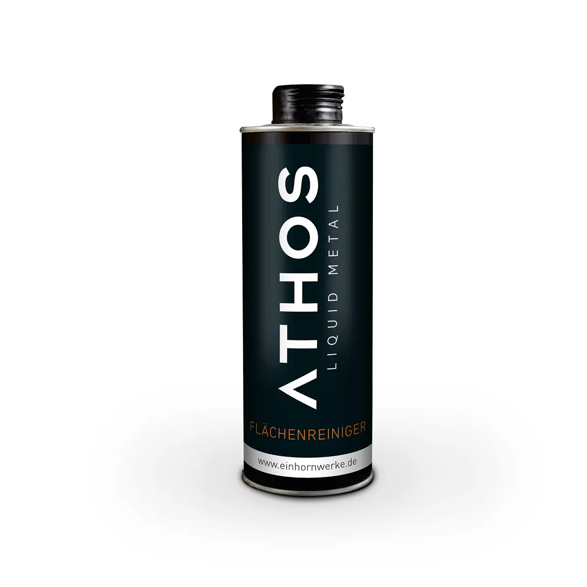 Eine stilvolle schwarze Dose von ATHOS Liquid Metal steht im Zentrum, ideal für kreative Wandgestaltung mit Einhornwerke.