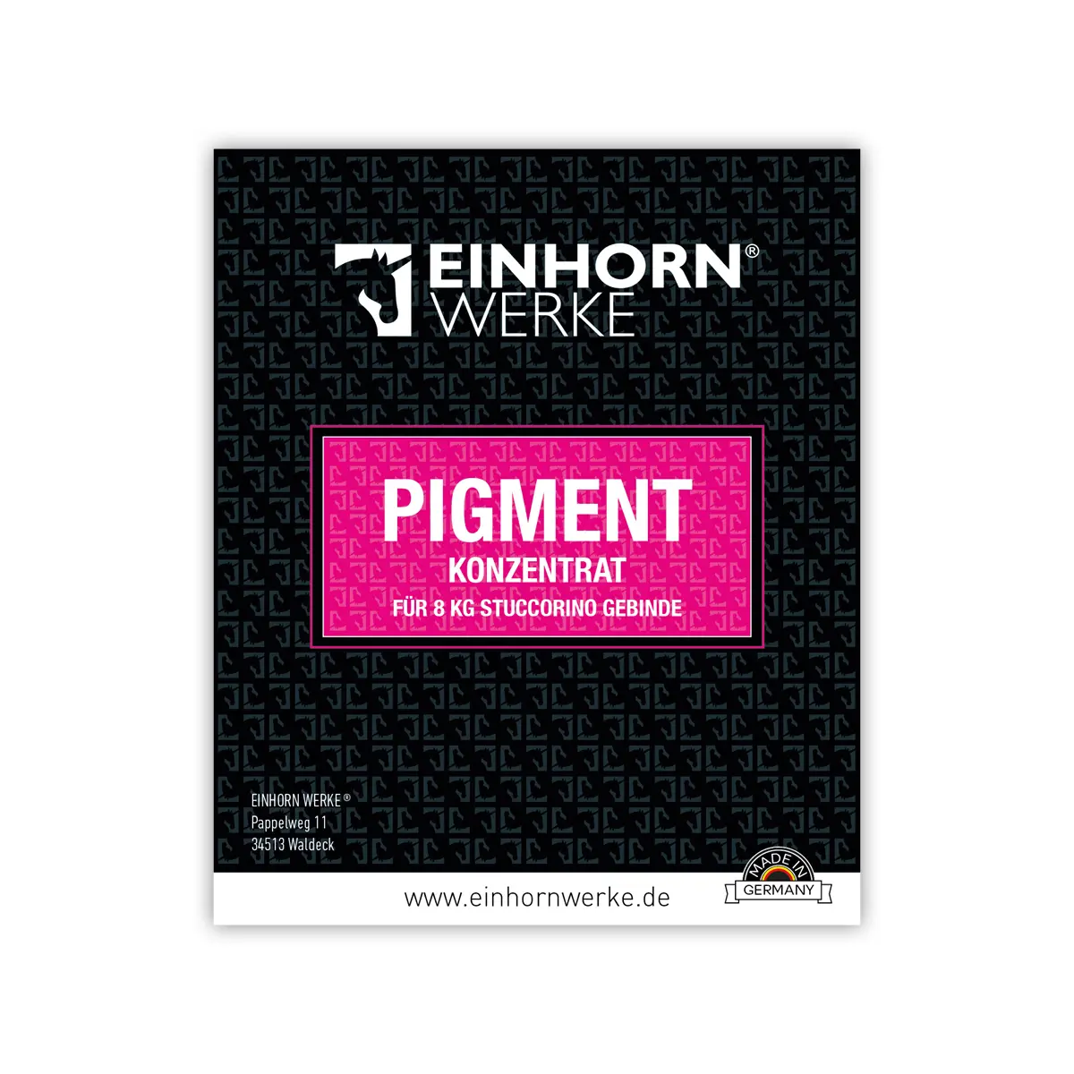 Das Bild zeigt eine Packung Einhornwerke Pigment für 8 kg Stuccorino, ideal zur kreativen Wandgestaltung.