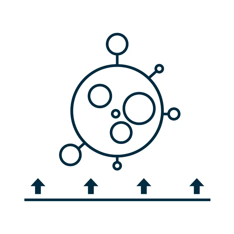 Ein stilisiertes Icon zeigt einen Schutz gegen Pilz- und Schimmelbildung, ideal für kreative Wandgestaltung von Einhornwerke.