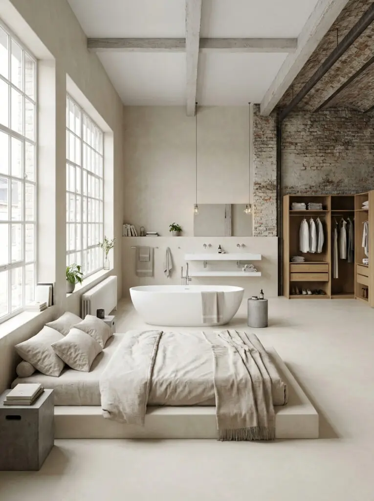 Ein Loft mit Sichtbetonboden. Ausgeführt mit HERKULES im Farbton 0070. Wände mit MARMOREA.