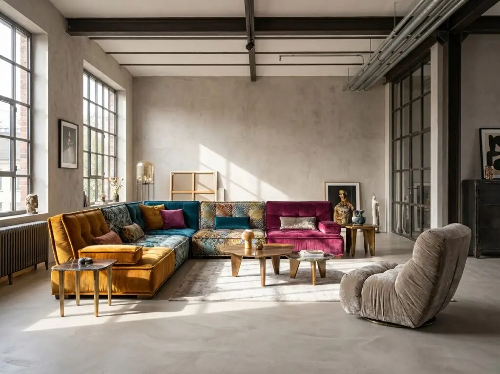 Ein Loft. Wände mit MARMOREA 539, Spachtelboden mit HERKULES ähnlich dem Wandfarbton.