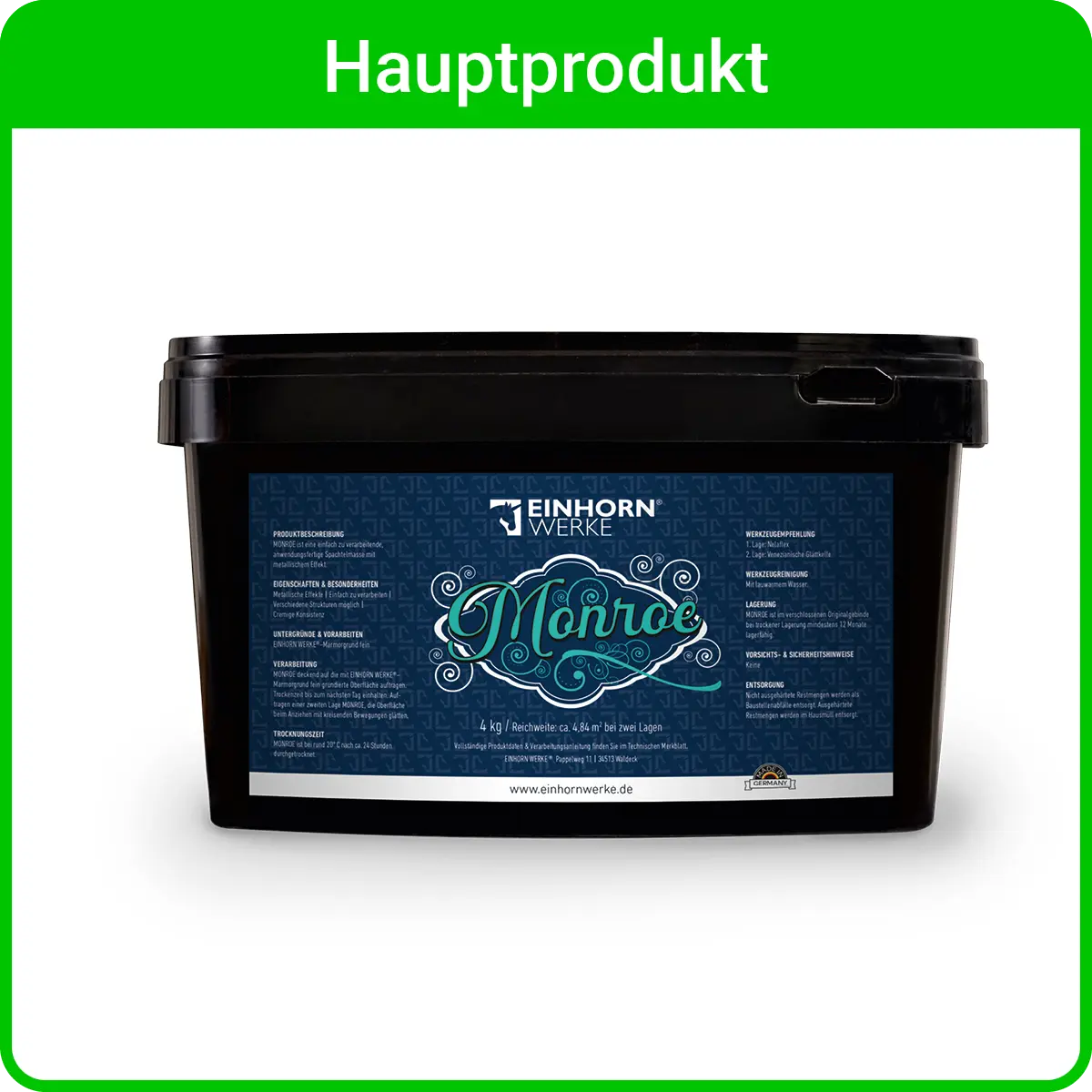 Ein Eimer des Hauptprodukts von Einhorn Werke in Betonoptik für fugenlose Wandgestaltung und Spachteltechnik.
