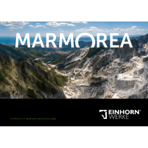 Ein atemberaubender Marmorsteinbruch ist unter dem Schriftzug "MARMOREA" und dem Logo von Einhornwerke dargestellt.