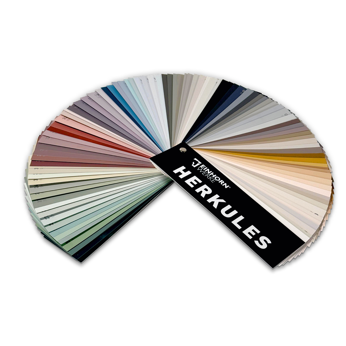 Ein Fächer mit Farbmusterkarten von Einhornwerke zeigt eine breite Palette für kreative Wandgestaltung.