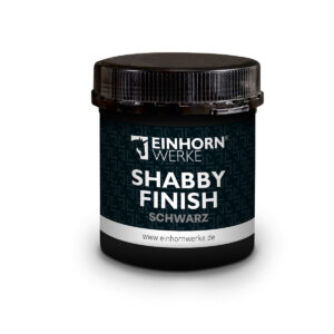 Das Bild zeigt einen schwarzen Eimer "Shabby Finish" von Einhornwerke, ideal für kreative Wandgestaltung.