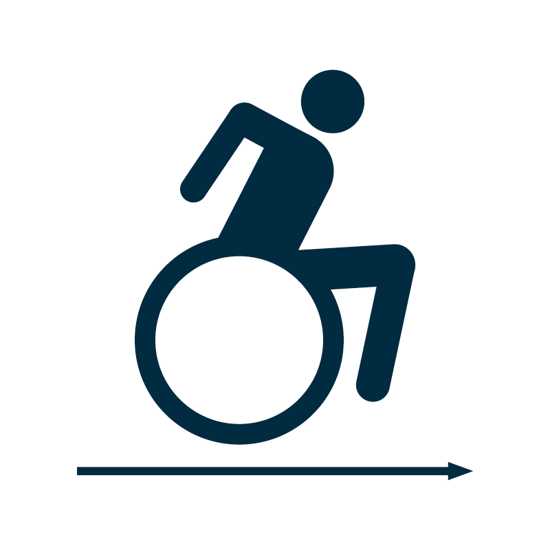 Ein dynamisches Barrierefreiheit-Icon zeigt eine stilisierte Person in Bewegung, ideal für Wandgestaltung von Einhornwerke.