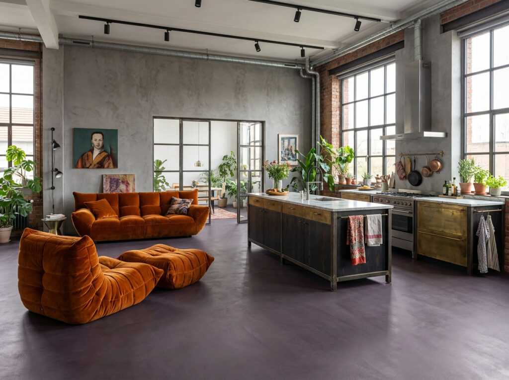 Spachtelboden im Loft mit Herkules S im Farbton 0330 + Wände MARMOREA 132 3