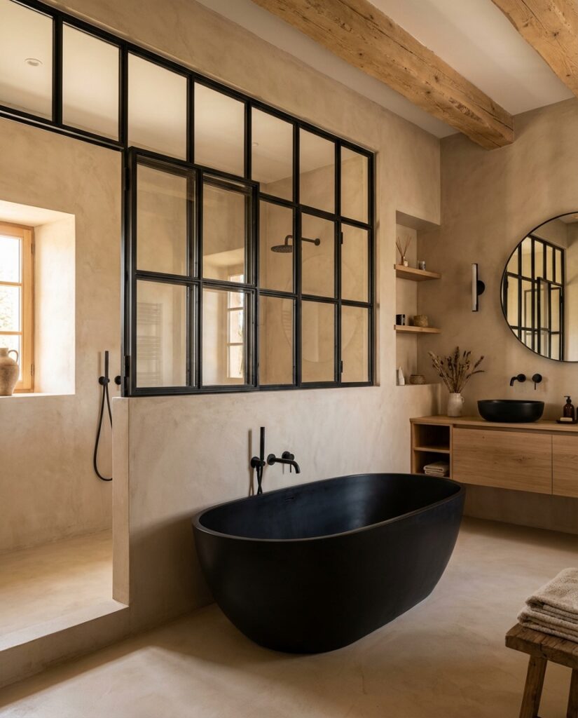 Fugenloser Dusche, ausgeführt mit HERKULES in Farbton 1015 sorgt für ein stilvolles Ambiente.