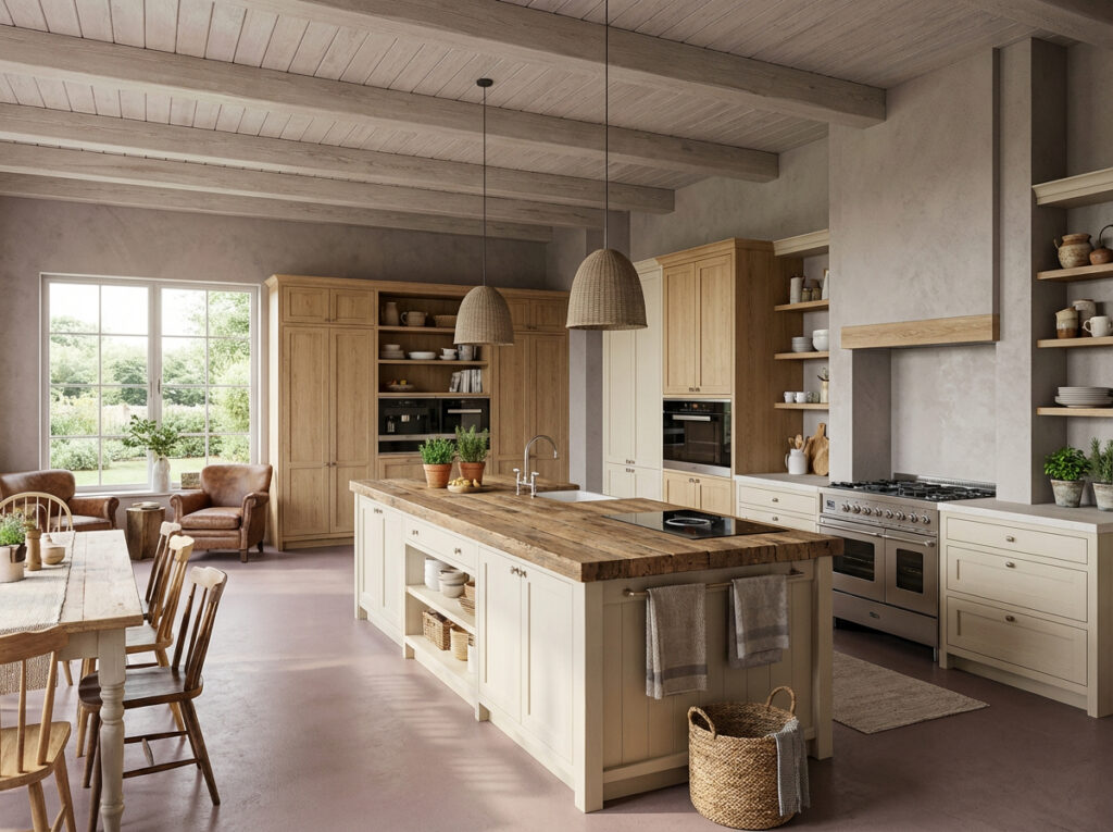 Fugenloser Spachtelboden mit HERKULES 3205 + Wände und Kamin in MARMOREA im Farbton 720.