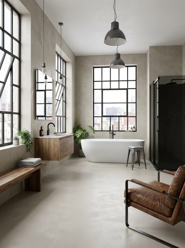 Fugenloses Badezimmer mit Spachtelboden im HERKULES Farbton 0190.