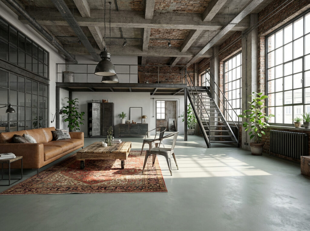 Sichtbetonboden mit HERKULES im Farbton 1906 in einem Loft.