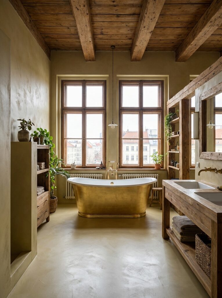 Badezimmer mit einem fugenlosen Spachtelboden in dem Farbton HERKULES 3210