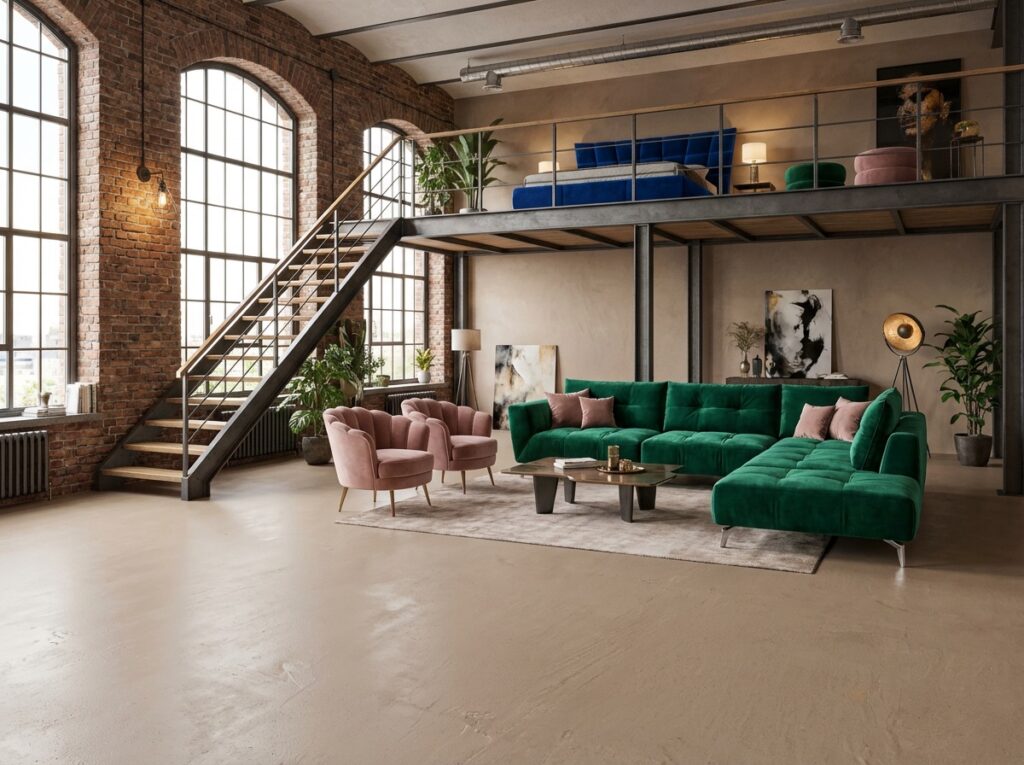 Sichbetonboden mit HERKULES im Farbton 0290 in einem Loft.