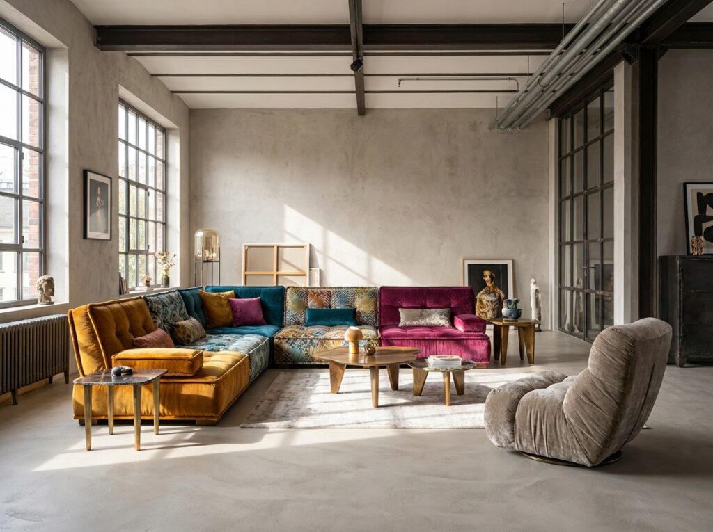 Ein Loft. Wände mit MARMOREA 539, Spachtelboden mit HERKULES ähnlich dem Wandfarbton.