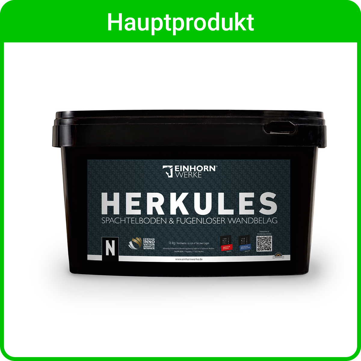 Ein Produktbehälter von Einhorn Werke für fugenlose Wandbeläge und Spachtelböden in Betonoptik. | © Einhorn Werke
